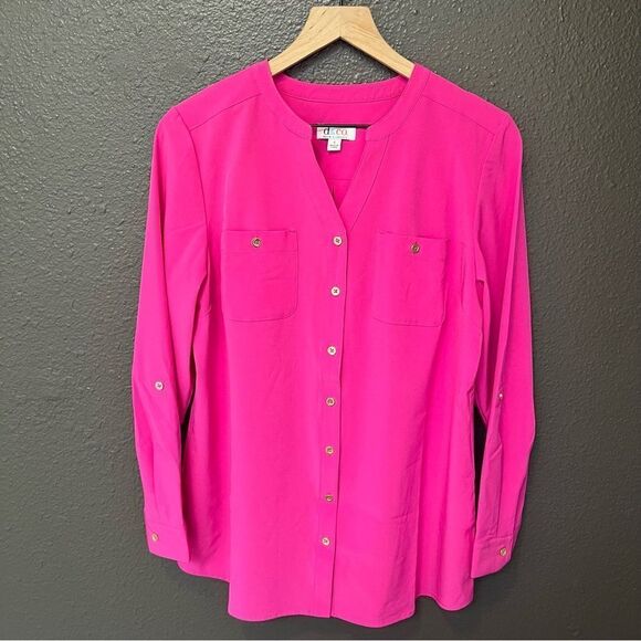 Denim & Co. Roll Tab Sleeve Button Front Soft Utility Tunic - Picture 5 of 13